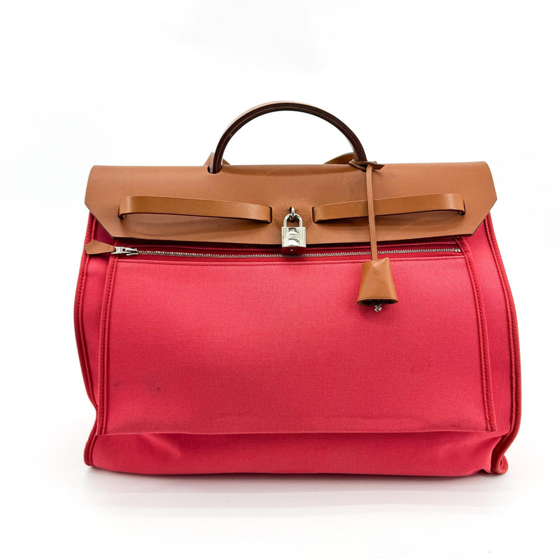 Hermes Herbag Toile And Leather Pink Canvas Bag