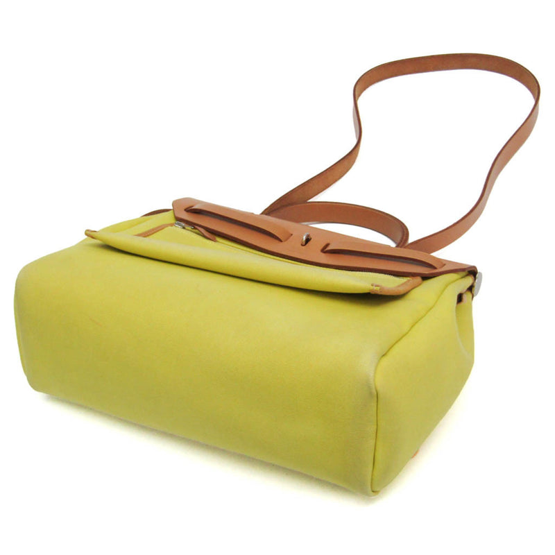 Hermes Herbag Zip Verso Leather And Toile Yellow Canvas Bag