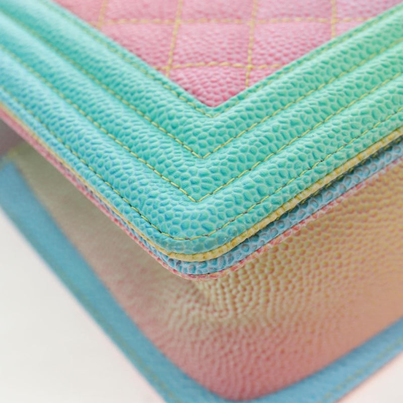 Chanel Rainbow Boy Flap Quilted Painted Caviar Multicolour Leather Bag