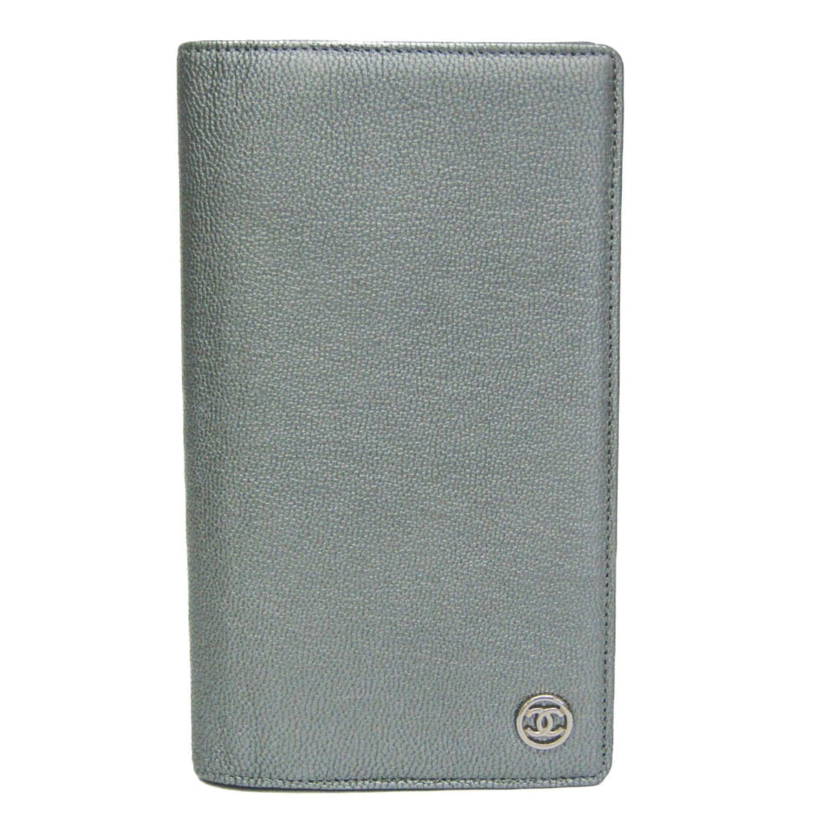 Chanel Cc Button Bi-Fold Card Case Leather Silver Accessory