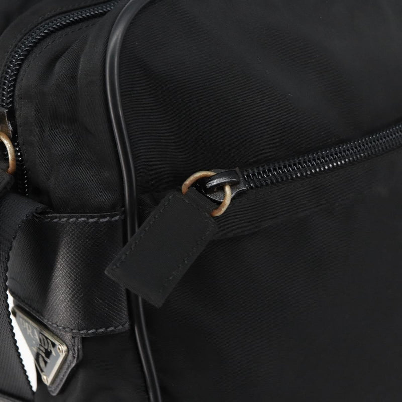 Prada Zip Messenger Tessuto With Leather Black Nylon