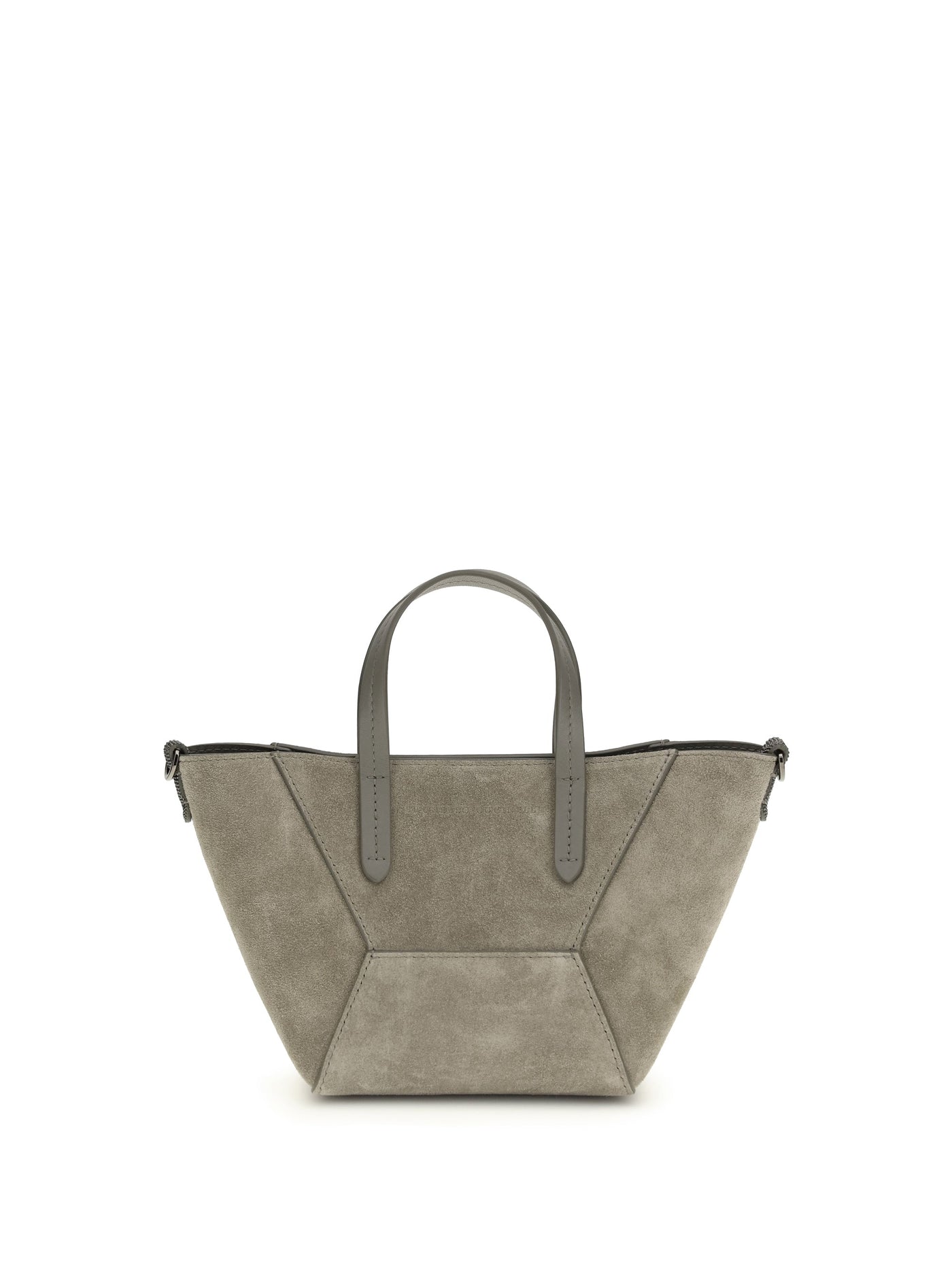 Brunello Cucinelli Paneled Suede Shoulder Bag — Beige Calf Leather Bos Taurus