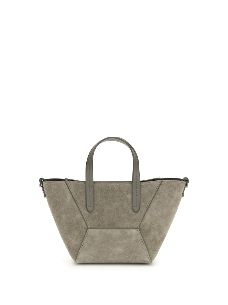 Brunello Cucinelli Panelled Calf Leather Shoulder Bag — Beige