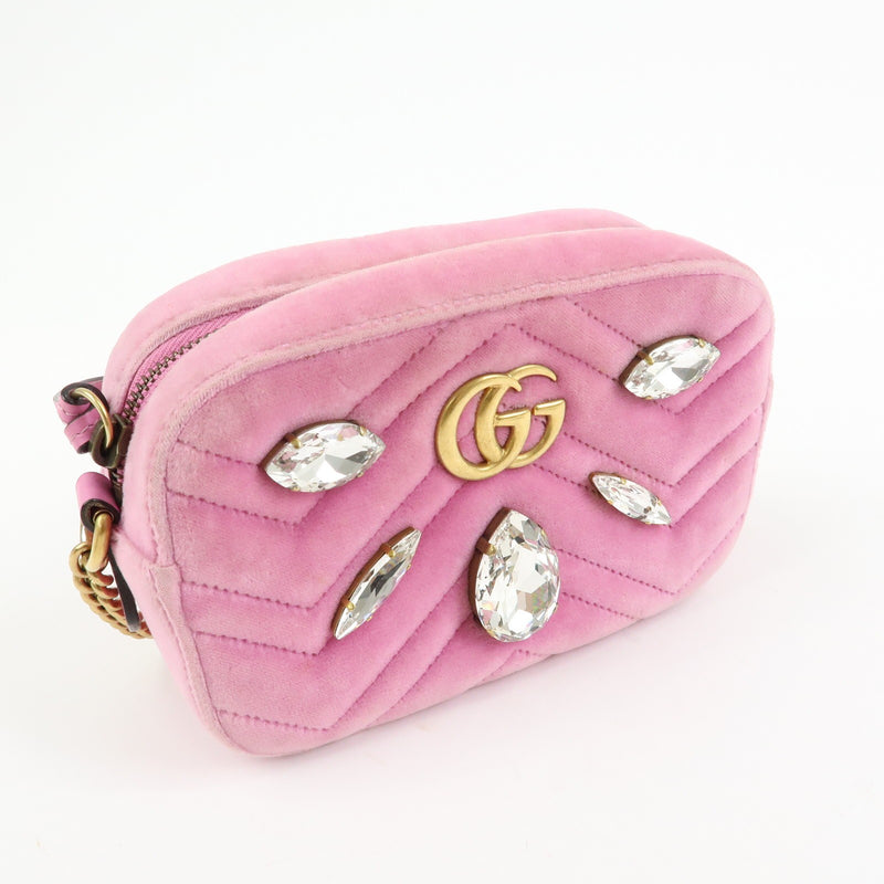 Gucci Gg Marmont Crystal Embellished Matelasse Velvet Pink Bag