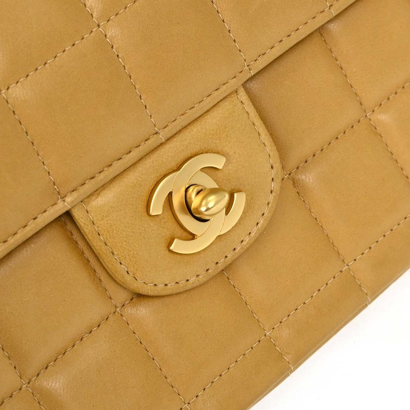 Chanel Chocolate Bar Flap Quilted Lambskin Beige Leather Bag