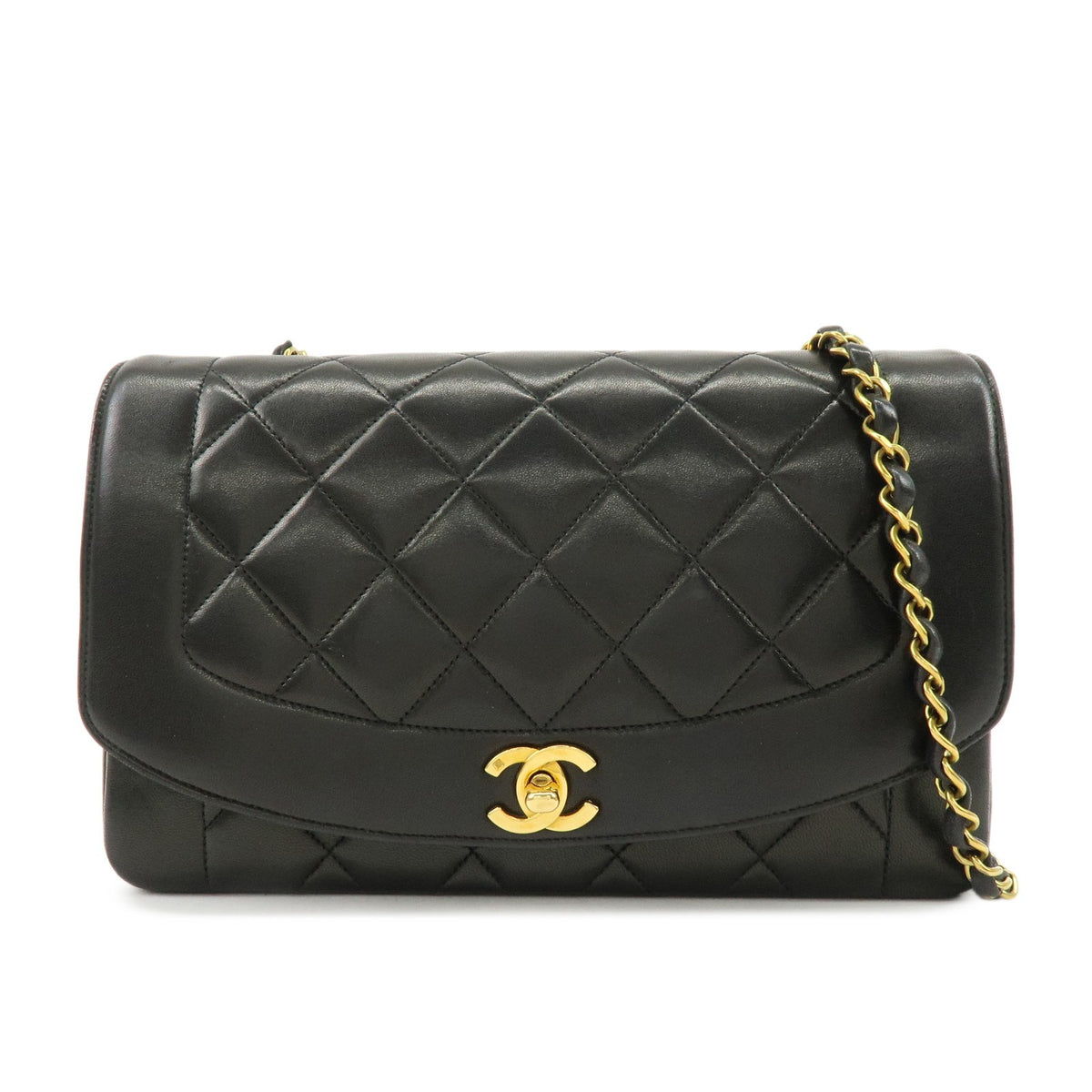 Chanel Vintage Diana Flap Quilted Lambskin Black Leather Bag