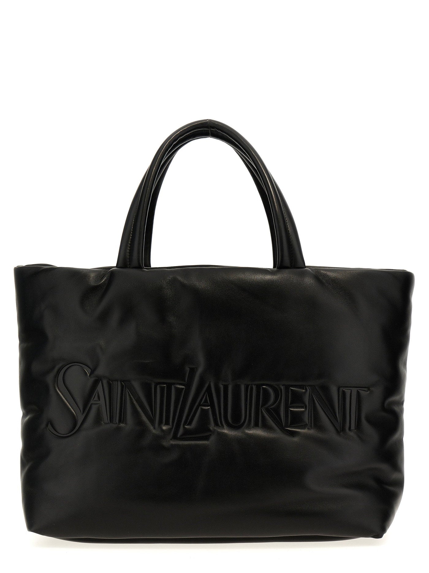 Saint Laurent Embossed-Logo Nappa Leather Tote Bag — Black