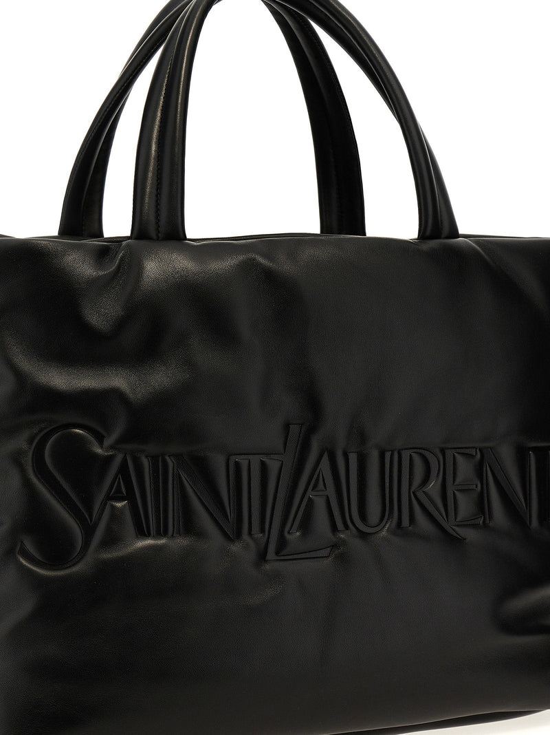 Saint Laurent Embossed-Logo Nappa Leather Tote Bag — Black