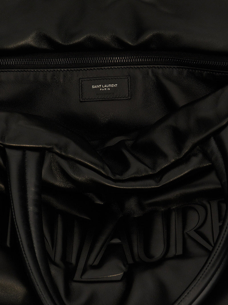 Saint Laurent Embossed-Logo Nappa Leather Tote Bag — Black