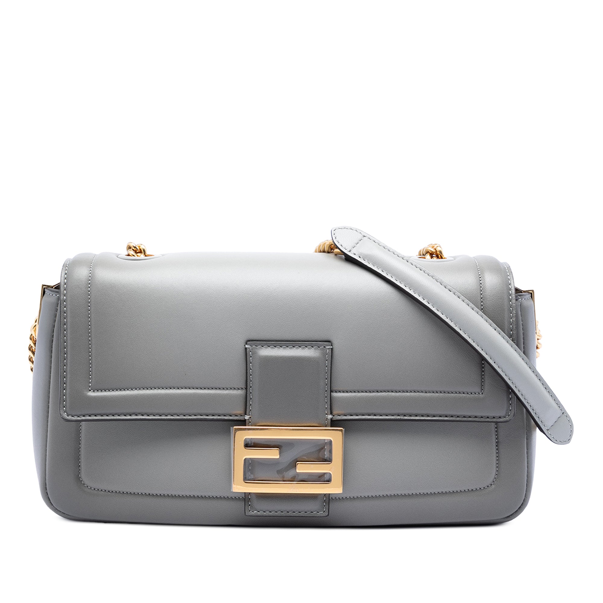Leather Baguette Chain Midi Shoulder Bag - Image 1