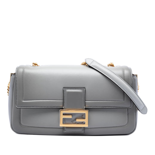 Leather Baguette Chain Midi Shoulder Bag - Image 1