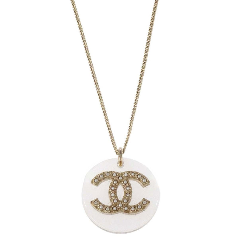 Chanel Cc Pendant Metal With Enamel And Faux Pearl Gold Gold_plated Bijoux