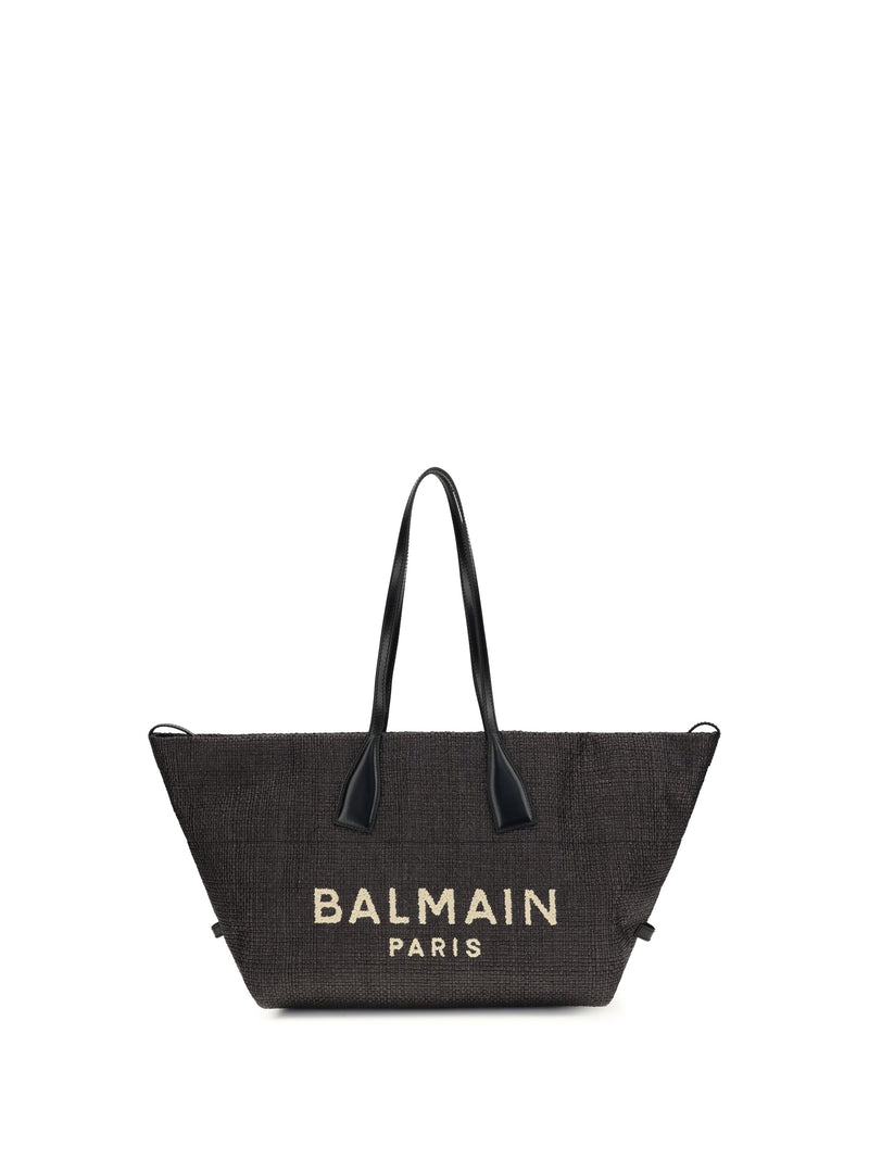 Balmain Track Shoulder Bag — Black Raffia