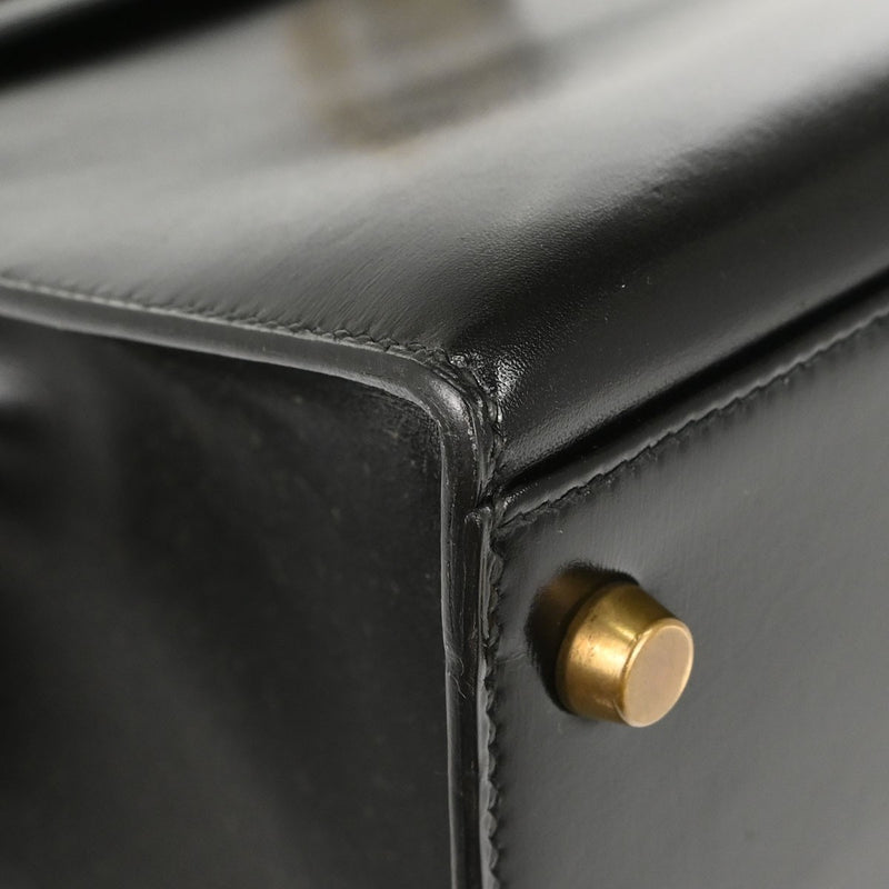 Hermes Kelly Black Box Calf With Gold Hardware Calfskin Bag