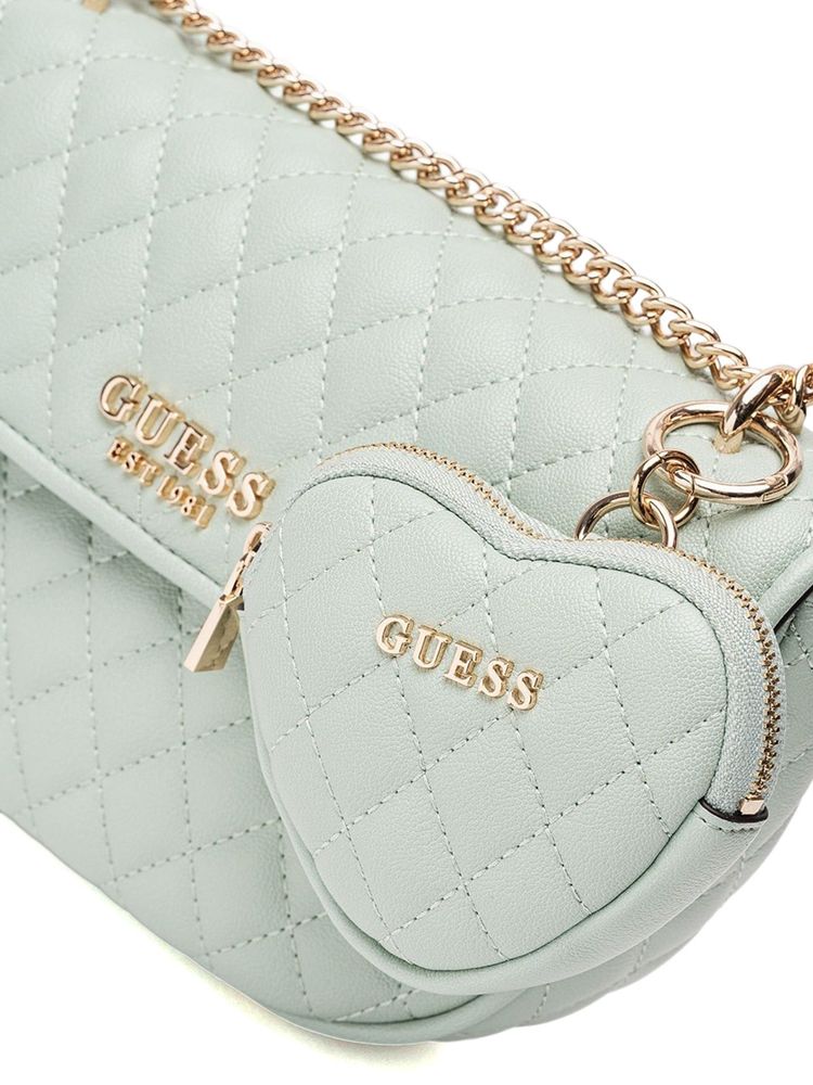Guess Quilted Polyurethane Crossbody Bag — Green