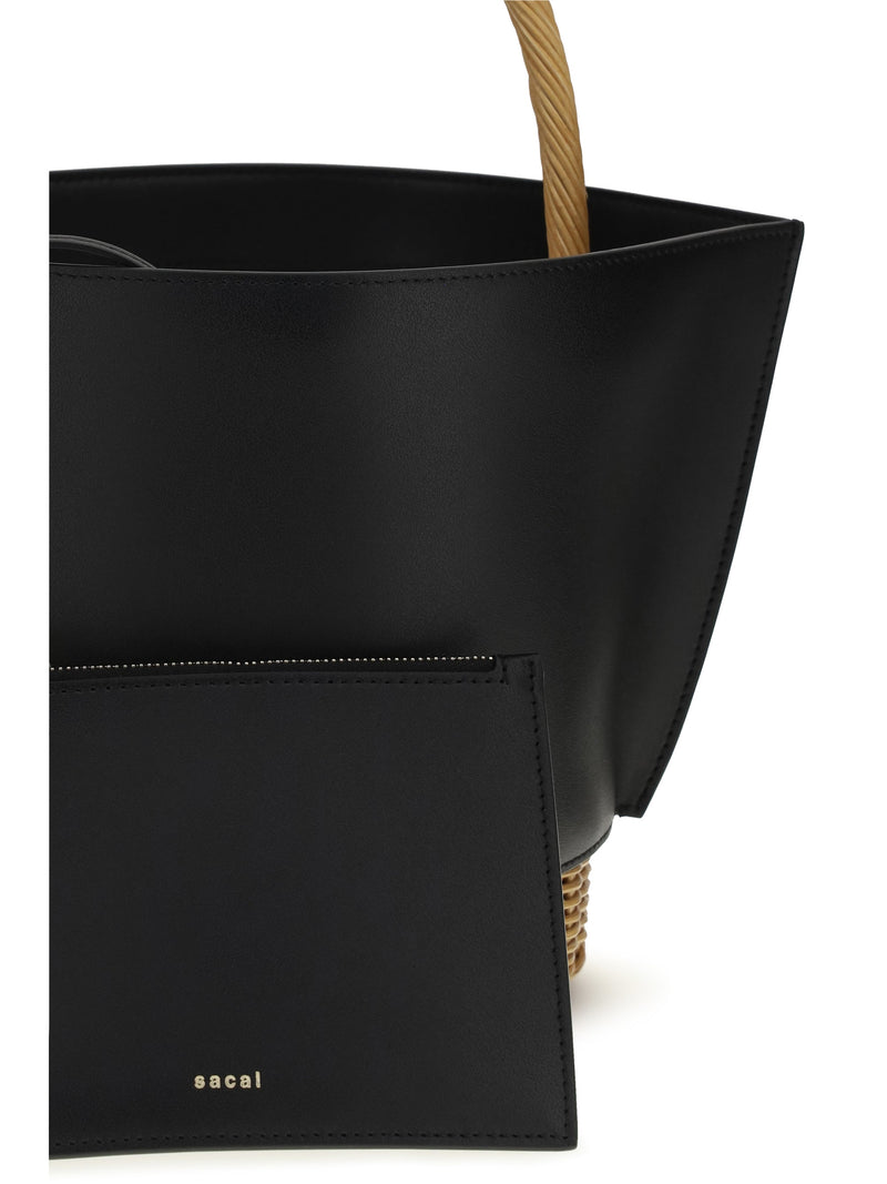 Sacai Leather And Rattan Shoulder Bag — Black Calf Bos Taurus