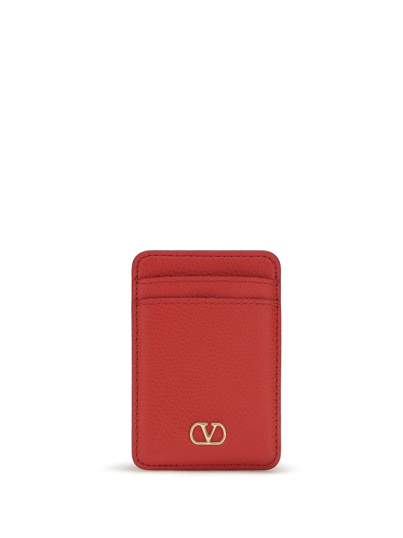 Valentino Garavani Card Case — Red Calf Leather Bos Taurus Wallet