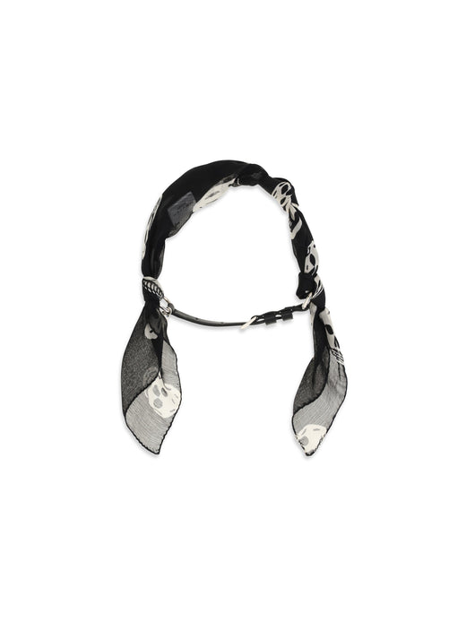 Alexander Mcqueen Double-Wrap Skull Scarf Bracelet — Black Silk; Calf Leather Bos Taurus Bracelets
