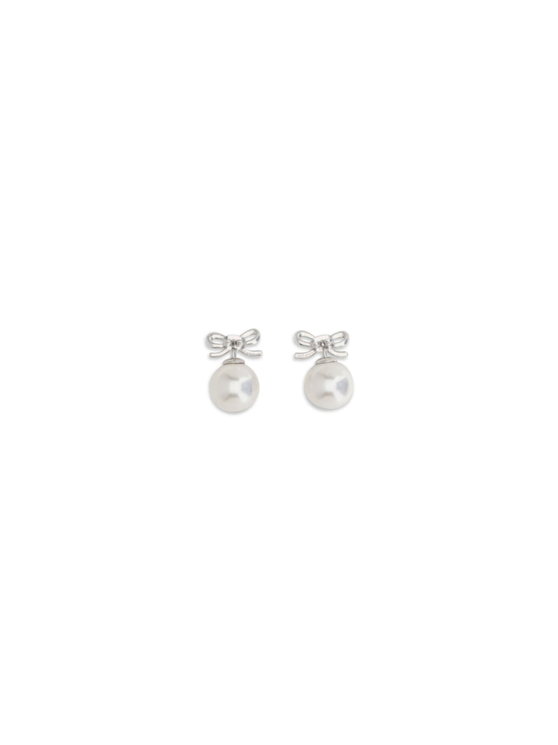 Self-Portrait Crystal Bow With Pearl Earrings — Silver Brass