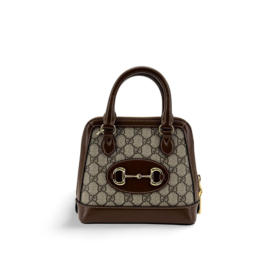 Gucci Horsebit 1955 Top Handle Gg Coated Canvas With Leather Brown Bag