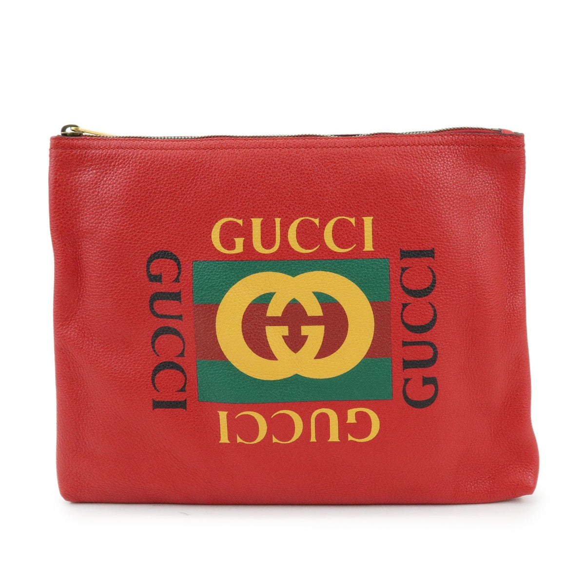 Gucci Logo Portfolio Printed Leather Red Bag