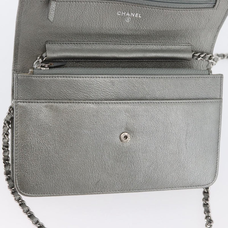 Chanel Round Cc Wallet On Chain Goatskin Silver Leather Bag