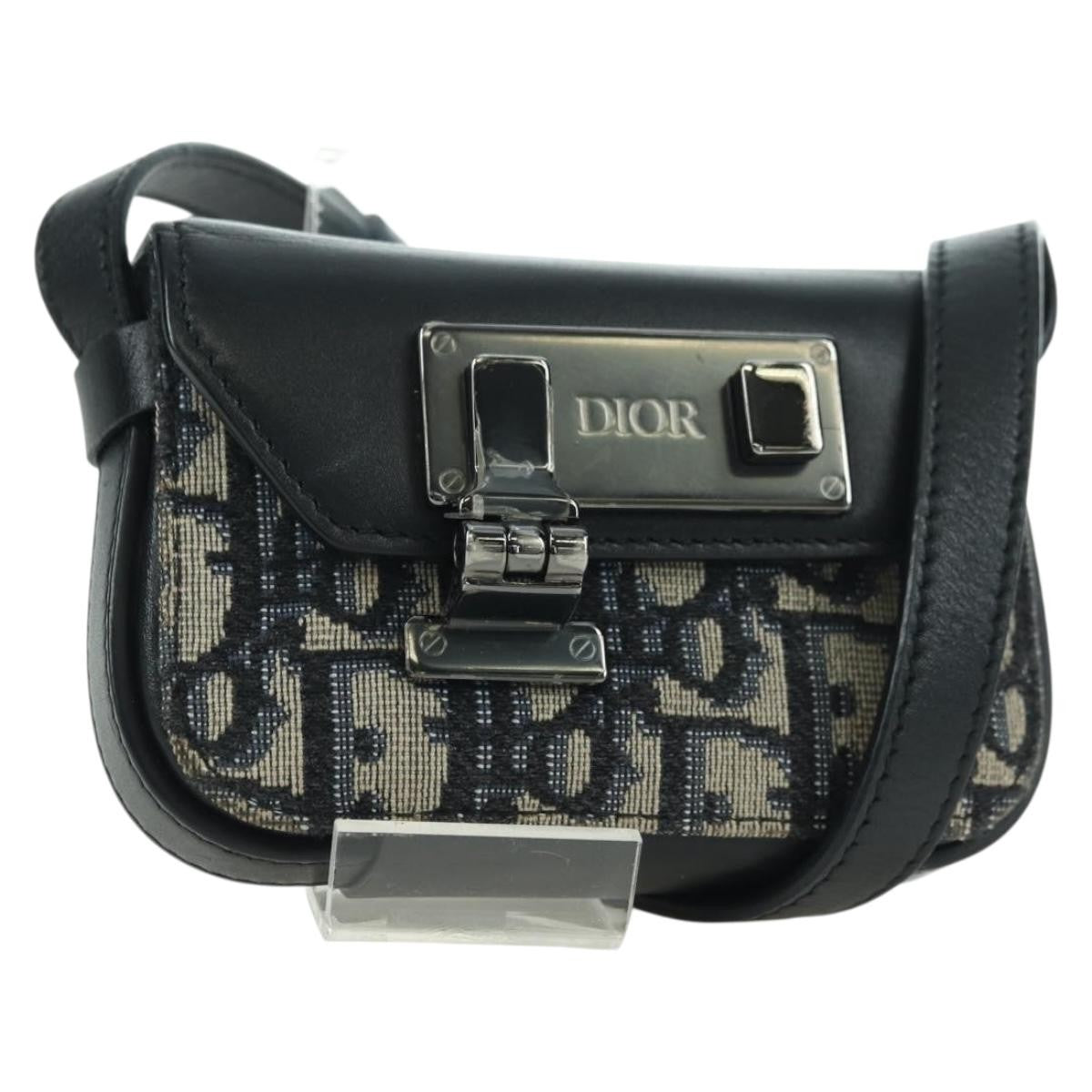 Christian Dior Clasp Lock Messenger Oblique Canvas And Leather Navy