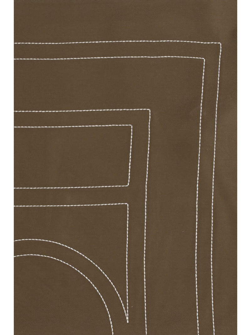 Toteme Monogram-Embroidered Silk Scarf — Brown Scarfs