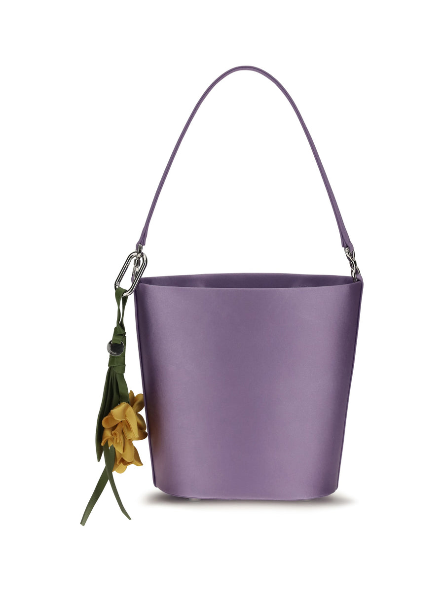Self-Portrait Satin Bucket Bag — Purple Polyester