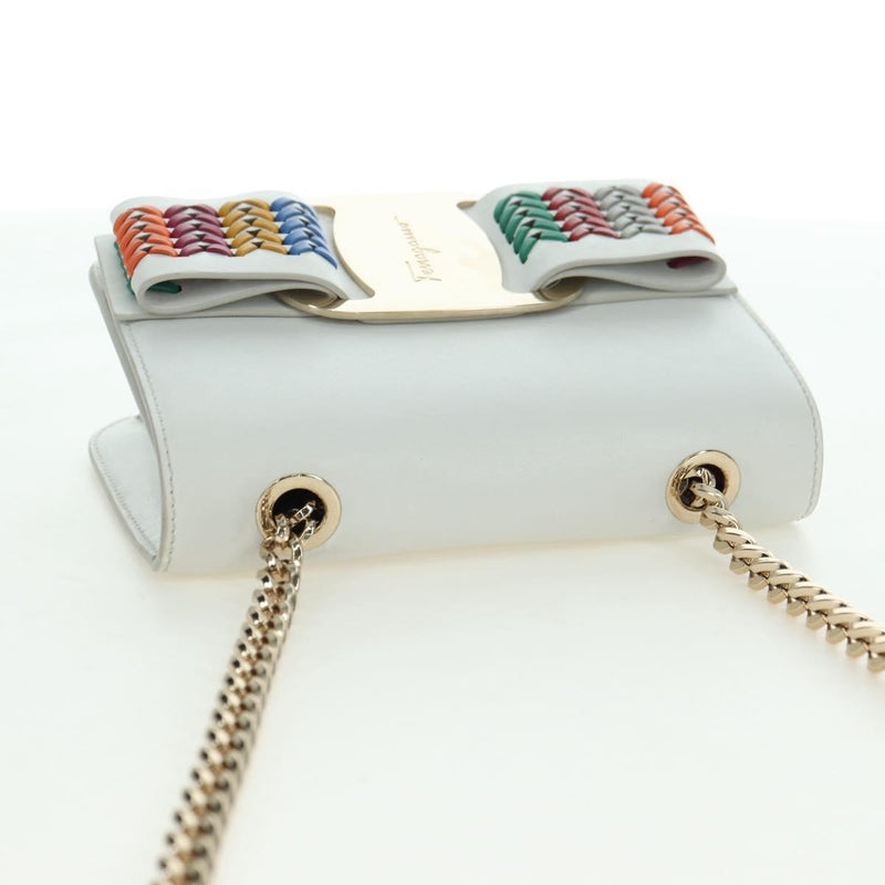Salvatore Ferragamo Vala Chain Leather White Bag