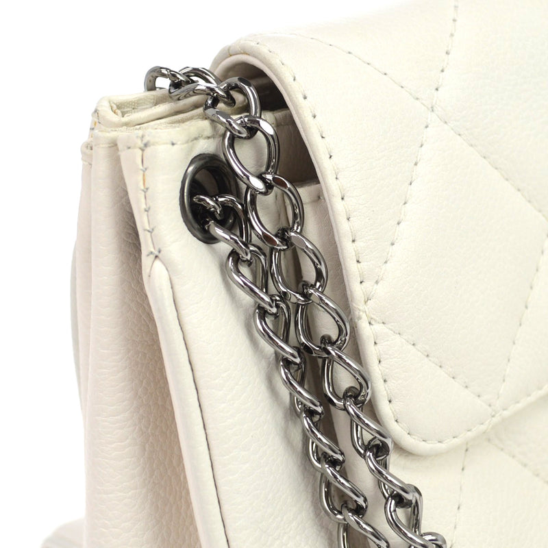 Chanel Pocket Accordion Flap Quilted Lambskin White Leather Bag