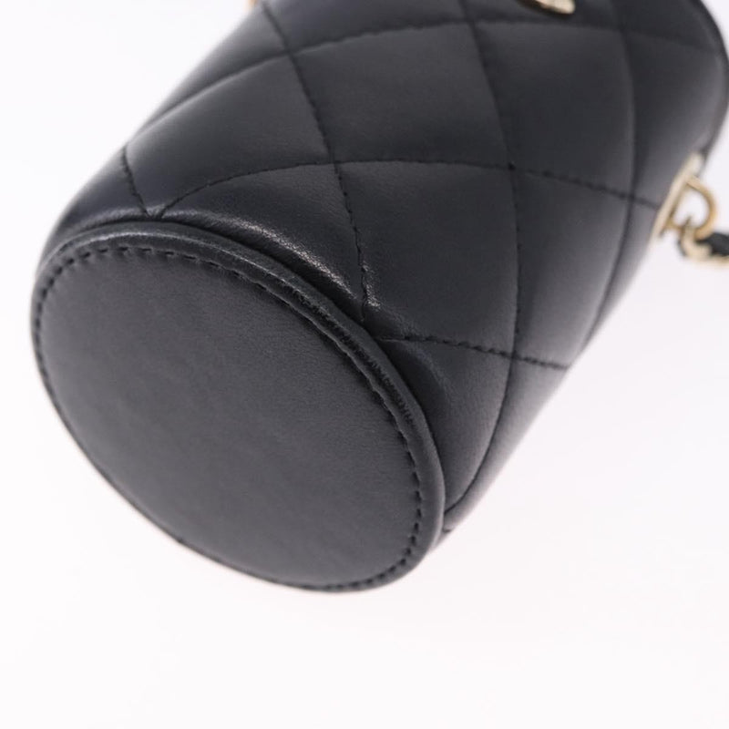 Chanel Drawstring Bucket With Chain Quilted Lambskin Black Leather Bag