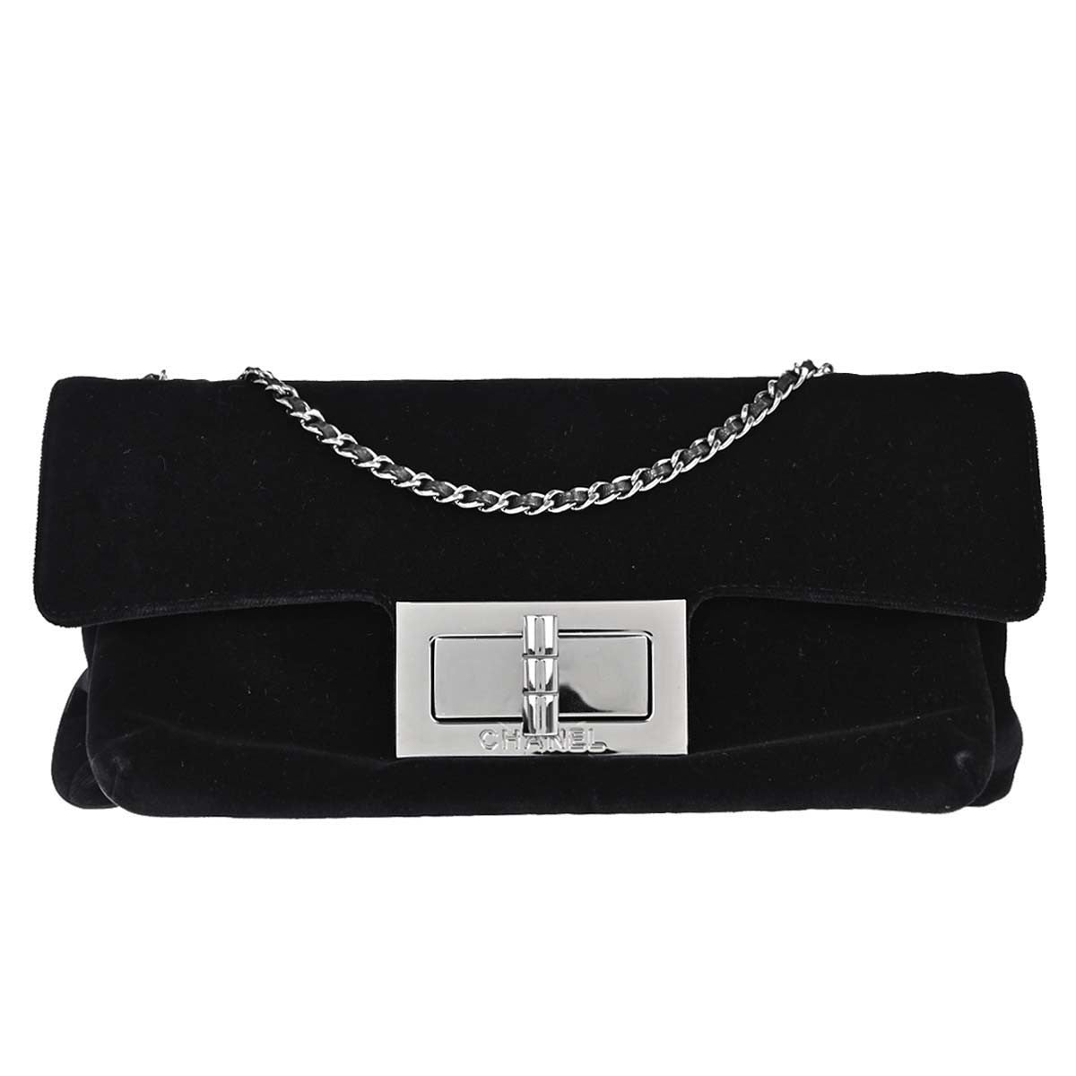 Chanel Giant Mademoiselle Lock Chain Velvet Black Bag