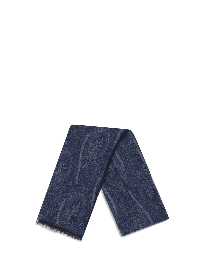 Etro Paisley-Print Modal-Cashmere Blend Scarf — Navy Modal; Kashmir/capra Hircus Scarfs