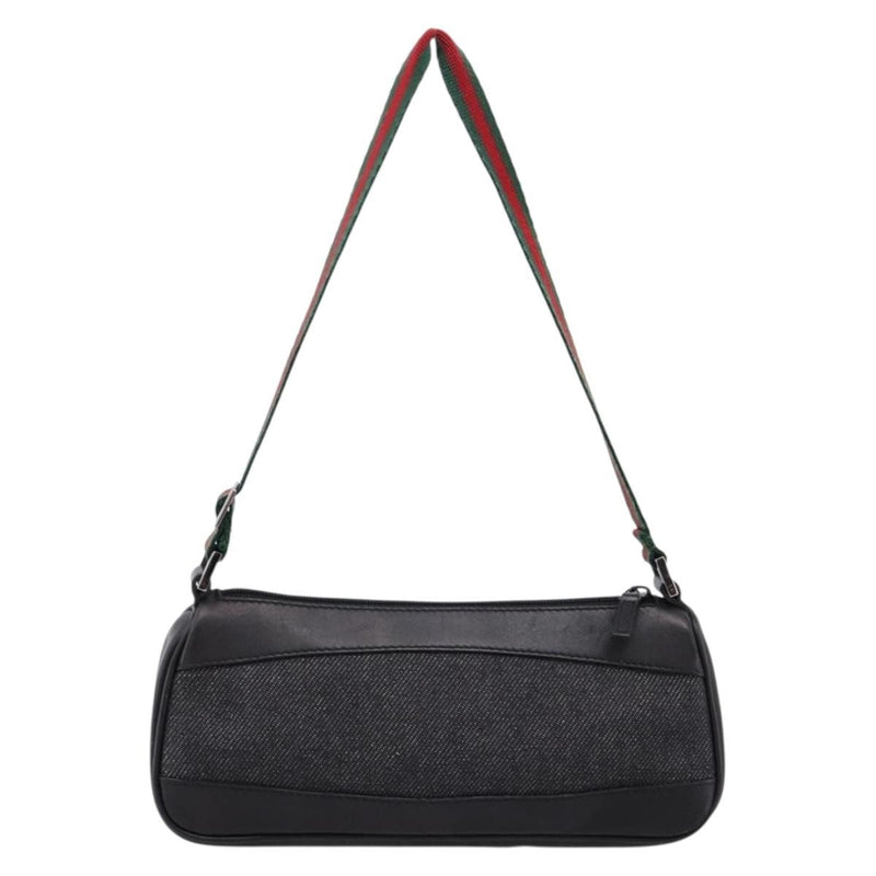 Gucci Web Sherry Line Accessory Pouch Denim & Leather Black Canvas
