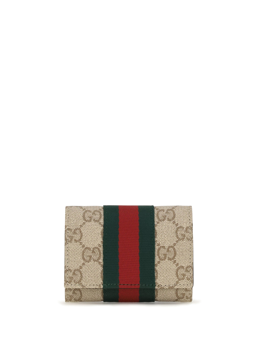 Gucci Web Card Case — Beige Cotton; Linen; Polyurethane Wallet