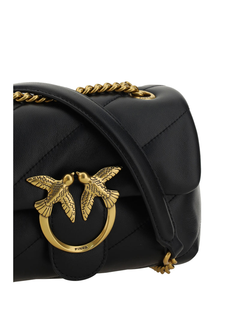 Pinko Love Mini Puff Shoulder Bag — Black Calf Leather