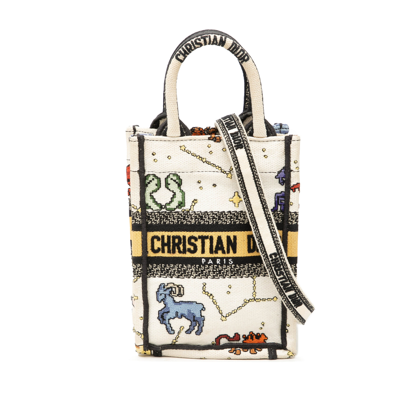 Mini Embroidered Canvas Pixel Zodiac Vertical Book Tote - Image 1