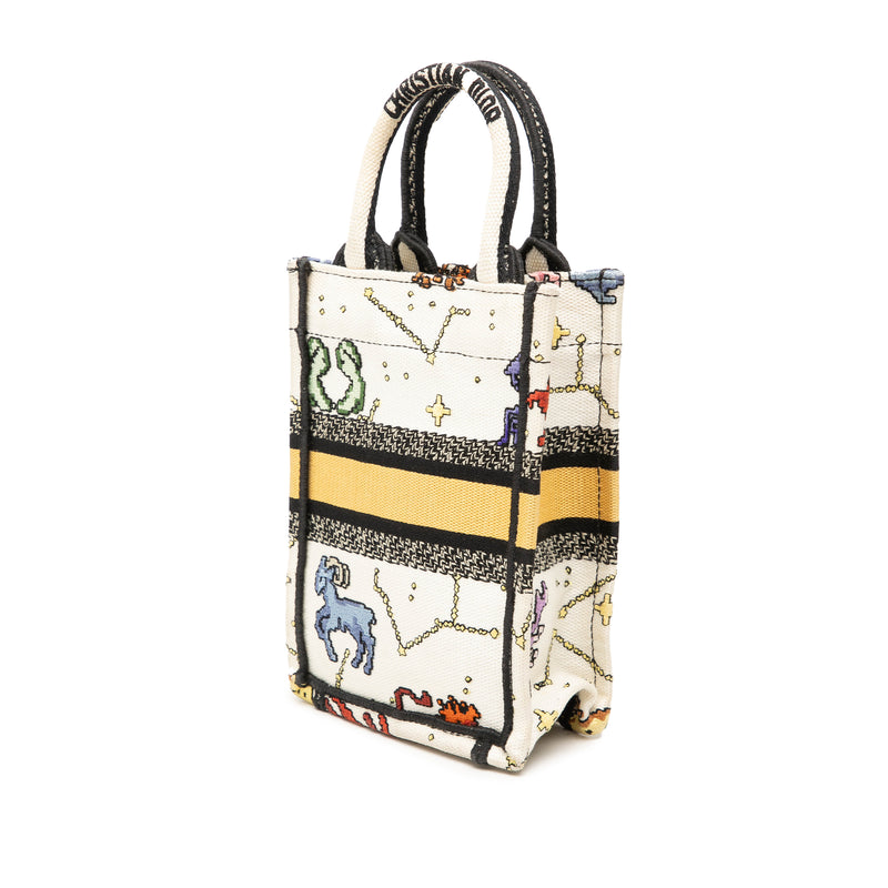 Mini Embroidered Canvas Pixel Zodiac Vertical Book Tote - Image 2
