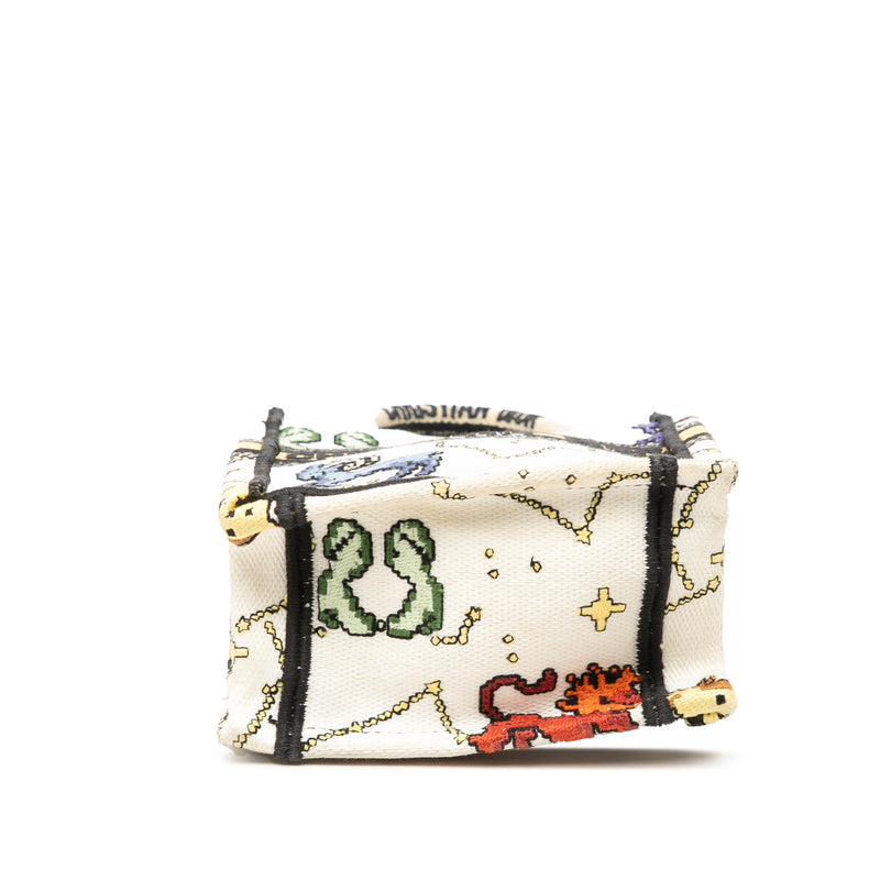 Mini Embroidered Canvas Pixel Zodiac Vertical Book Tote - Image 3