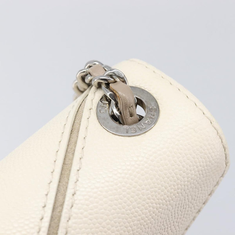 Chanel Macro Flap Chevron Caviar White Calfskin Bag