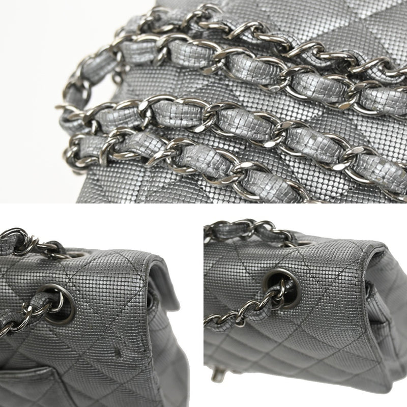 Chanel Classic Timeless Double Flap Pixel Effect Quilted Calfskin Silver Leather Bag