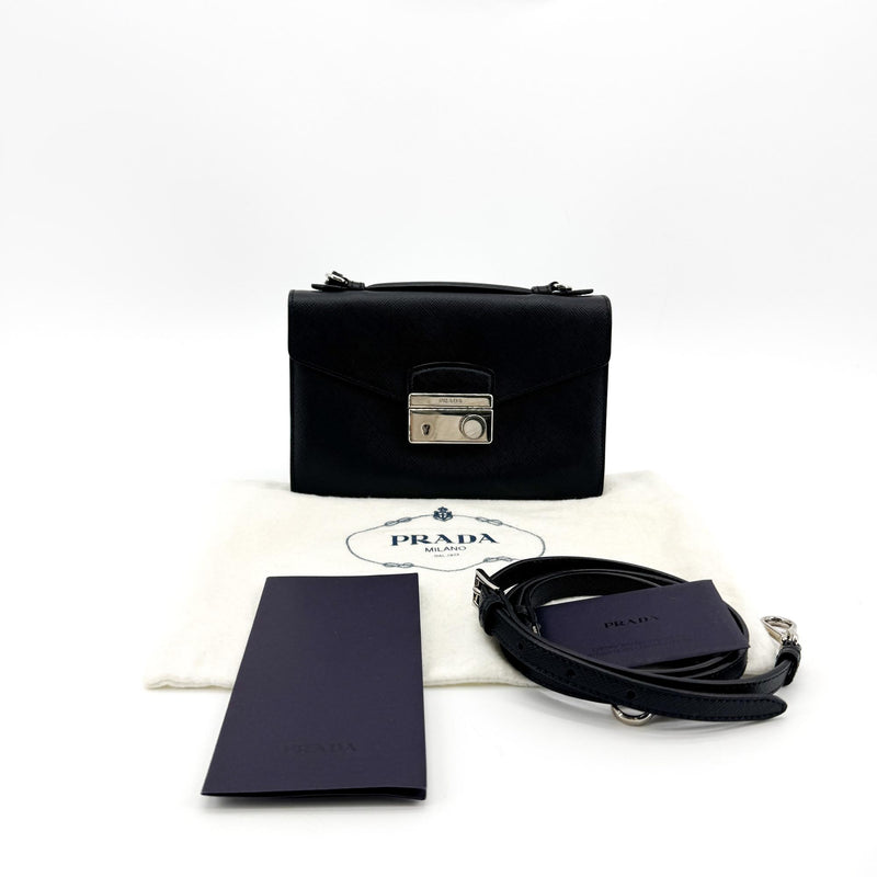 Prada Convertible Sound Vernice Saffiano Leather Black Bag