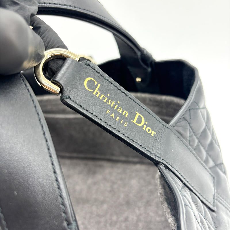 Christian Dior Toujours Macrocannage Quilt Calfskin Black Leather Bag