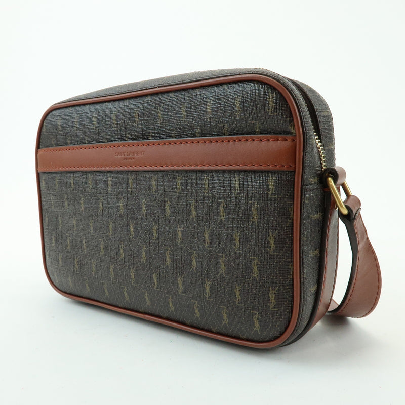 Saint Laurent Le Monogramme Camera Monogram All Over Coated Canvas And Leather Brown Bag