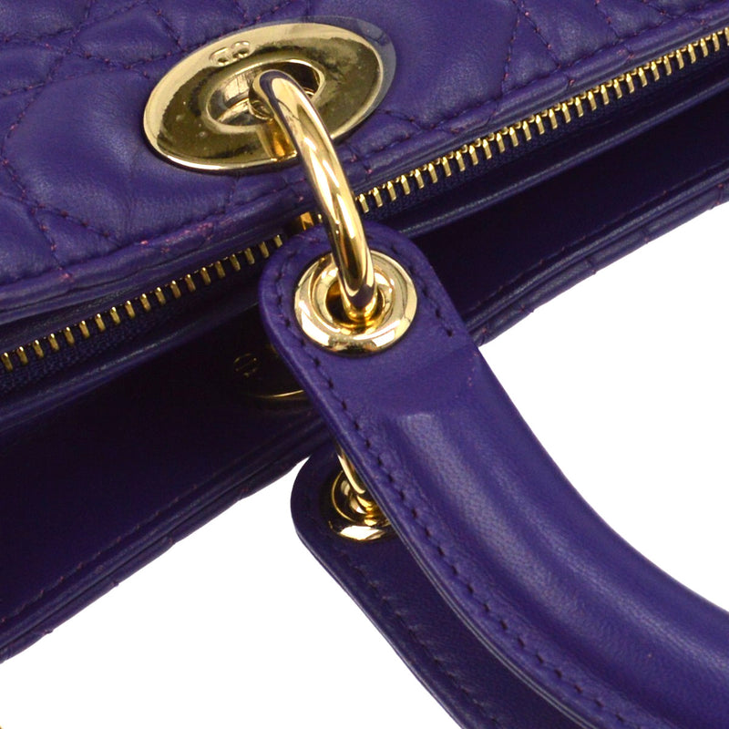 Christian Dior Lady Cannage Quilt Lambskin Purple Leather Bag