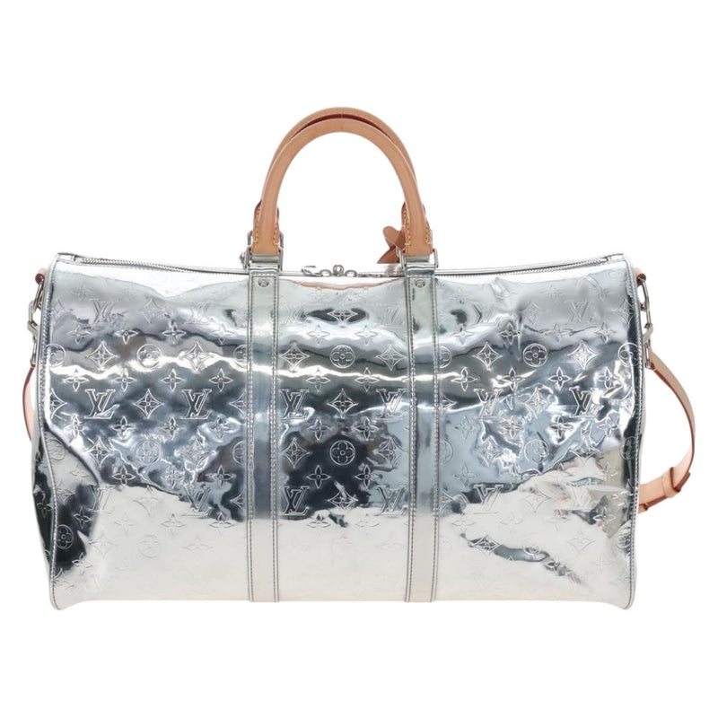Louis Vuitton Keepall Bandouliere Monogram Mirror Coated Canvas Silver Leather Bag