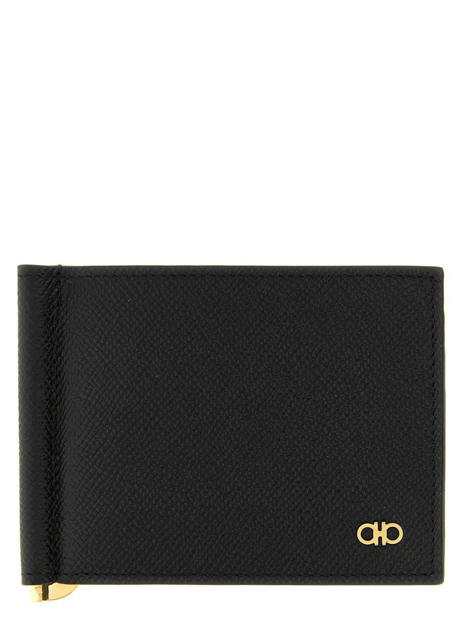 Ferragamo Gancini Wallet — Black Hammered Calf Leather