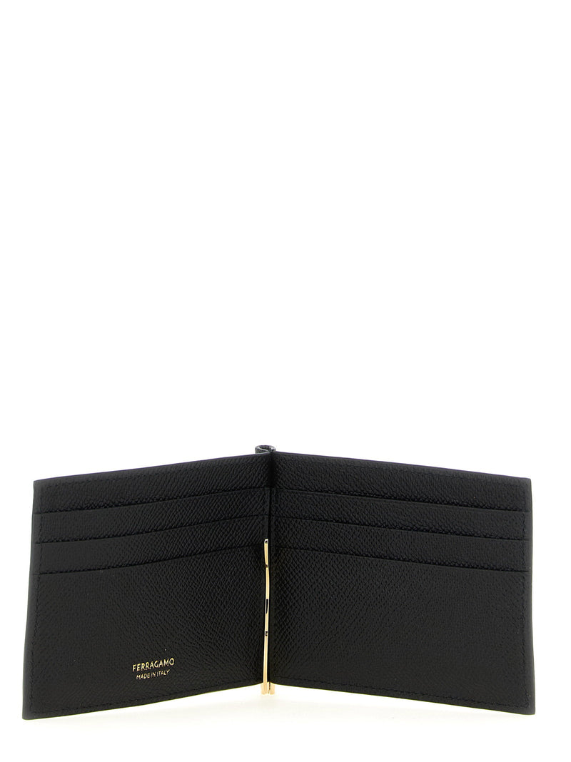 Ferragamo Gancini Wallet — Black Hammered Calf Leather