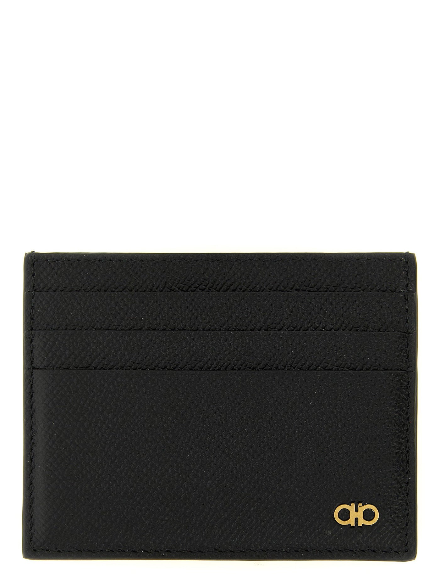 Ferragamo Gancini Card Case — Black Hammered Calf Leather Cases